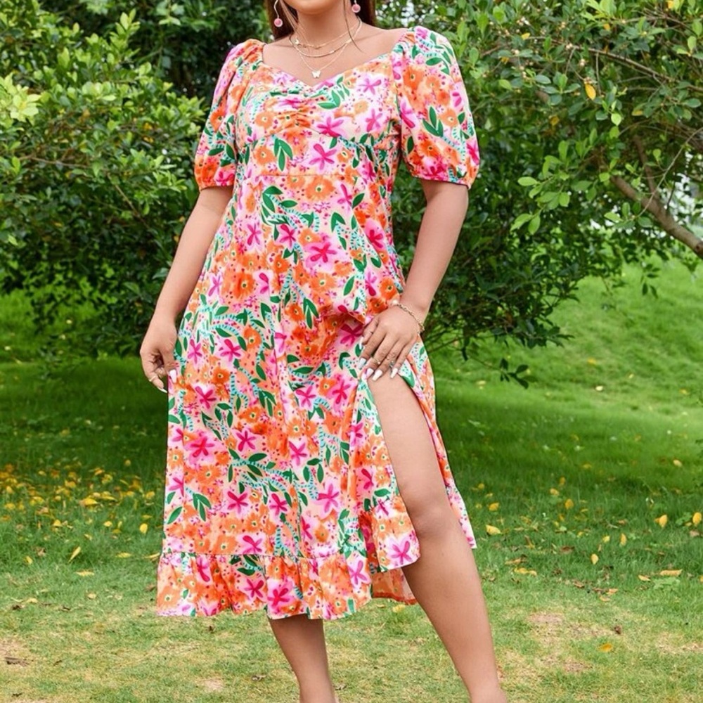 SHEIN Curve Plus Size Tropical Print Midi/Maxi Dress - Size 20